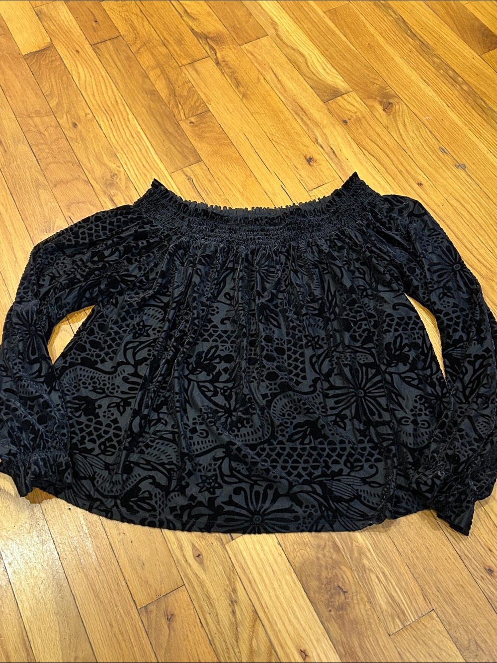 Free People Black Off-Shoulder Velvet Boho Blouse